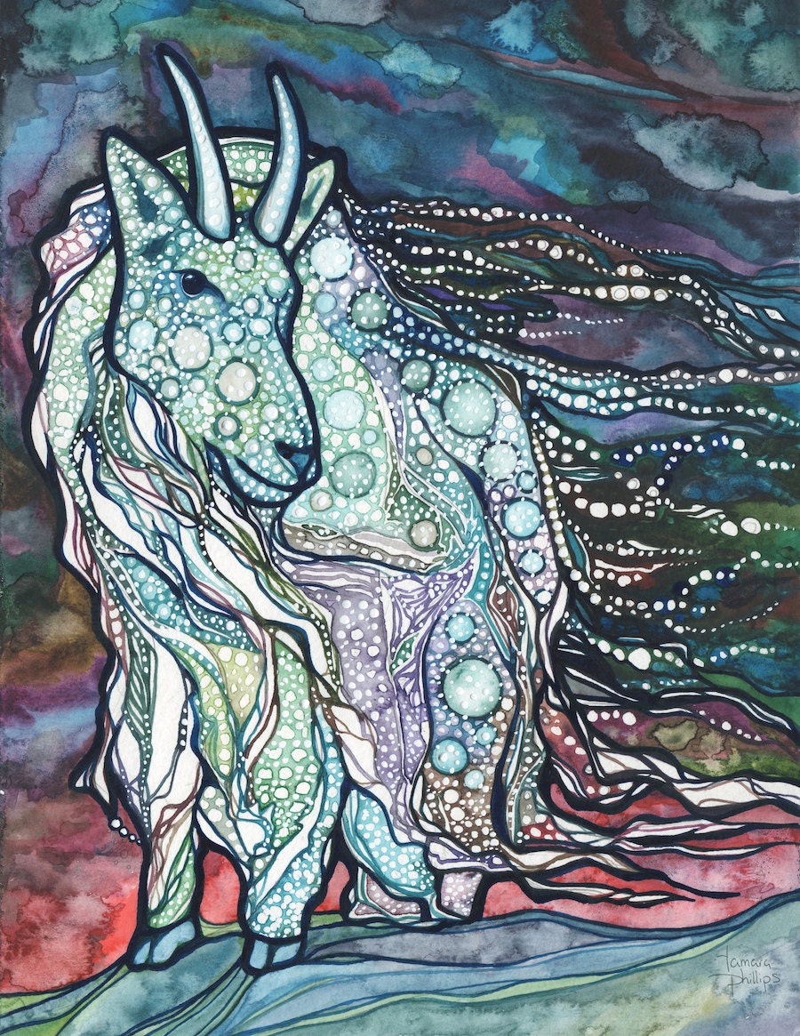 Mountain Goat 8.5 x 11 print of ethereal watercolour painting