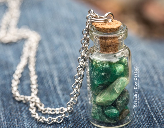 FREE SHIPPING - Aventurine Crystal Necklace - Energy - Vial Necklace Jewelry - Jewellery - Green Quartz Crystal - Handmade Jewellery