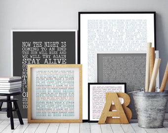 Customised song lyrics print - Lyrics wall art - typographic lyrics poster - music print - gifts for music lover - custom lyrics print