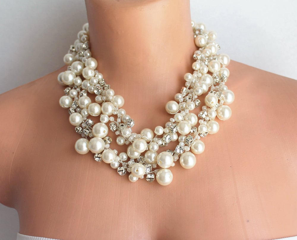 Bridal Pearl Statement Necklace Wedding Pearl Necklace