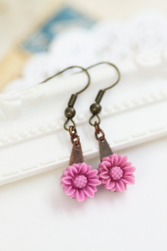 Sunflower Earrings Purple Earrings Daisy Earrings by TrinketHouse