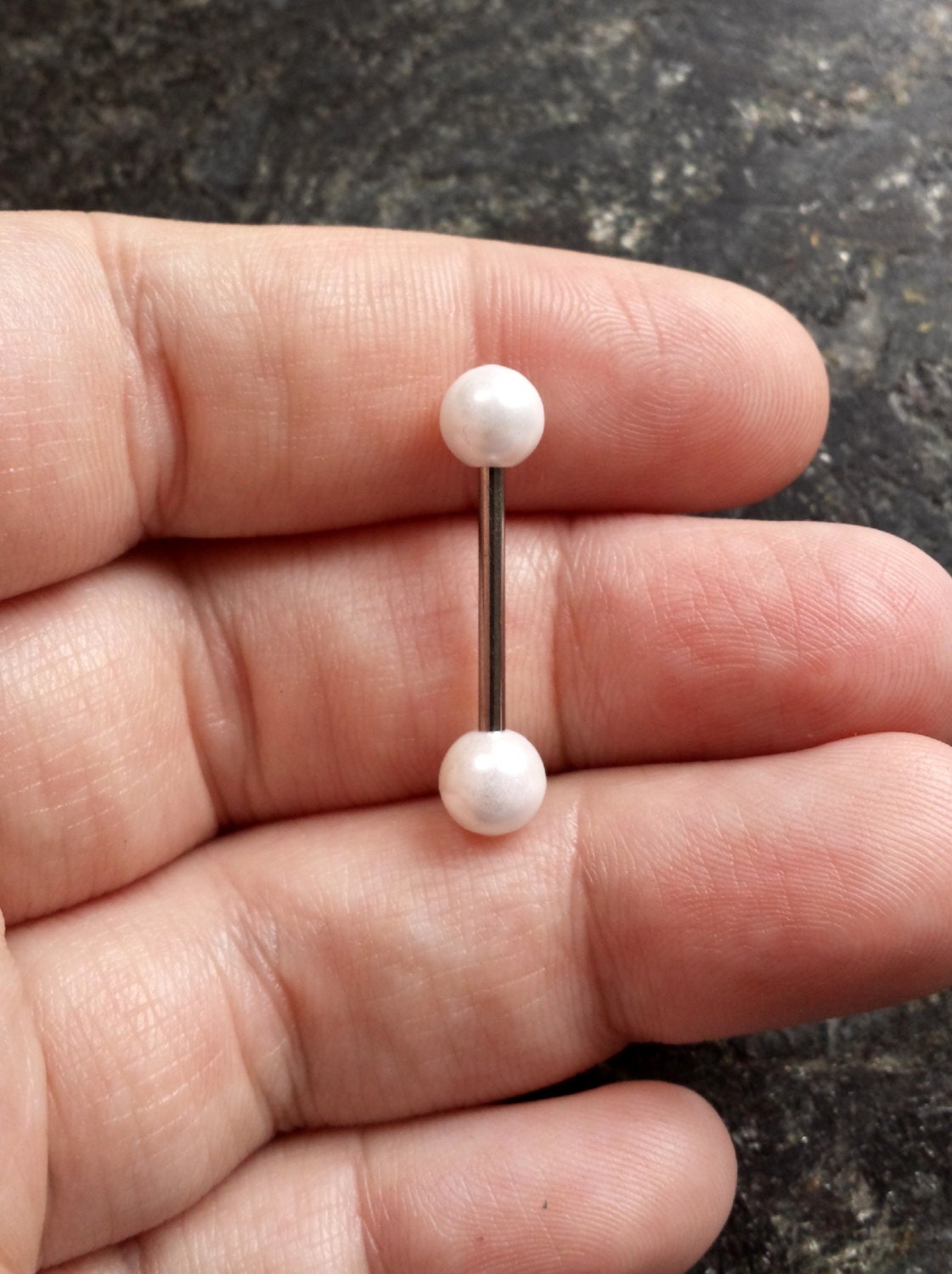 Pearl 1 Single 14g 1.6mm Barbell Piercing by FeatherBlueJewelry