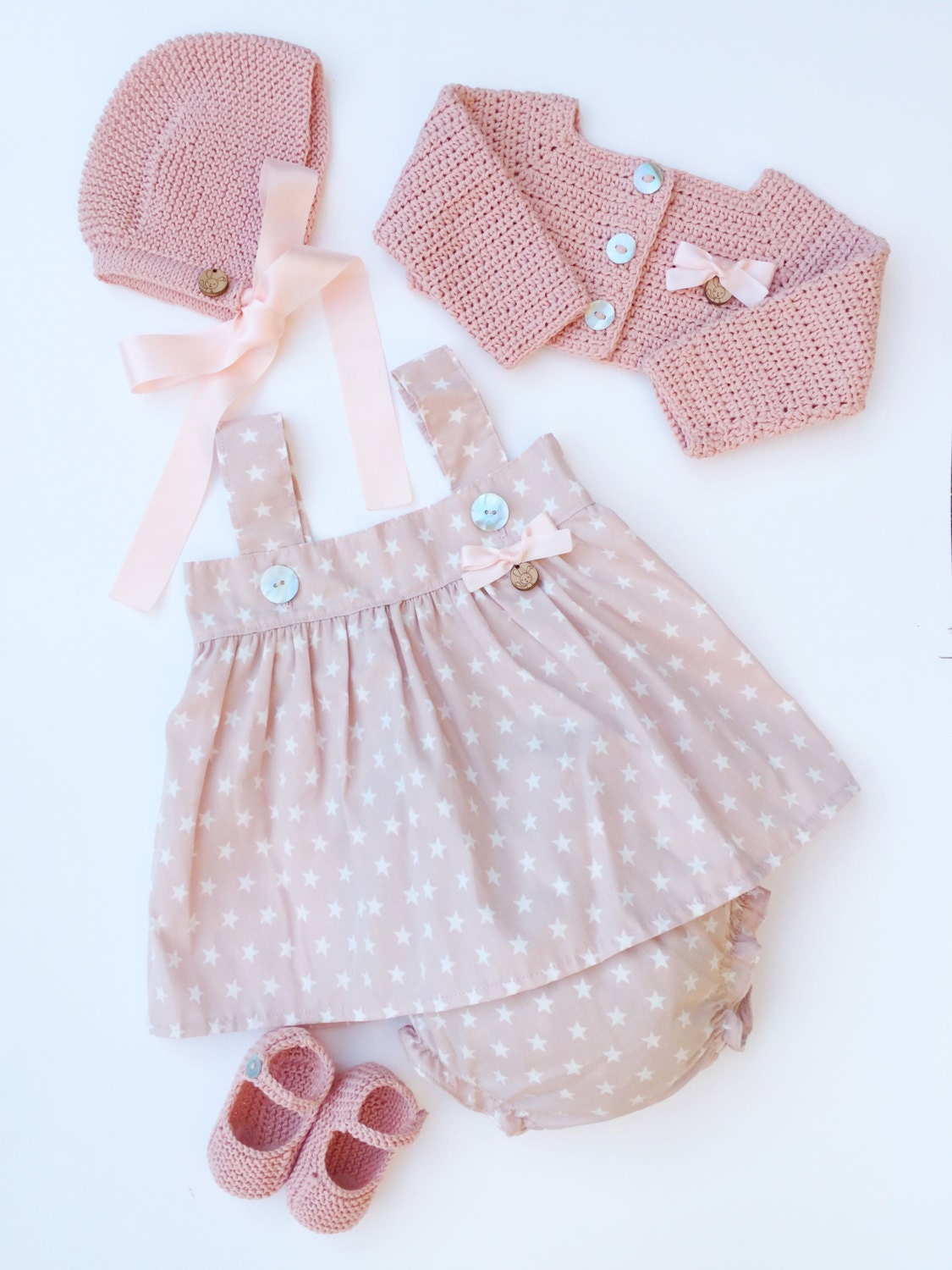 Baby Clothing Set Dress Bloomers Bolero And Booties