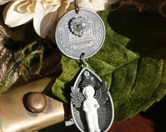 Recycled Jewelry, Ocean Route Coin, Antique Jewelry, Charlotte Doll, Vintage Jewelry, Upcycled Jewelry, Repurposed, Statement Necklace