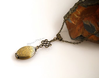 Oval Locket Celtic Knot Celtic Locket Necklace Long Locket Necklace Multiple Picture Locket 4 picture locket Victorian Bronze Antiqued