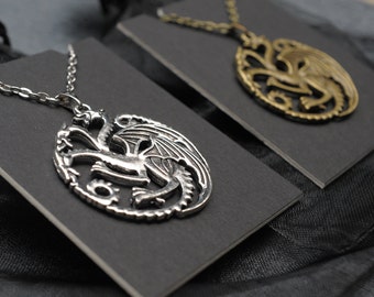 Game of Thrones Daenerys Targaryen three headed dragon necklace bronze or silver – Khaleesi Mother of Dragons – cosplay jewelry / jewellery