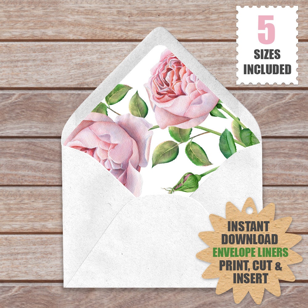 Printable Pink Roses Envelope Liners INSTANT DOWNLOAD DIY