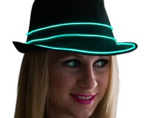 Light Up Fedora Hat, Black, Glow in the Dark, Tron, Rave Wear - il_214x170.837871340_be9q