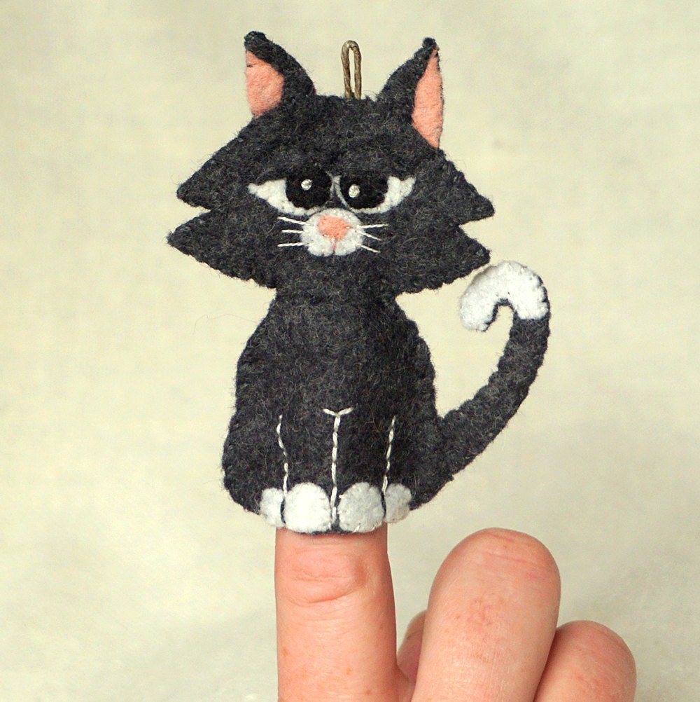 Felt Cat Finger Puppet Wool Felt Black Cat Ornament Felt