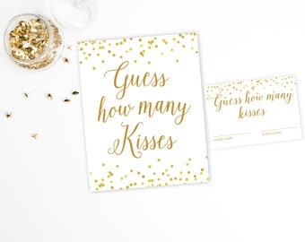 How Many Kisses Printable Game - Instant Download, Bridal Shower Game - Gold Confetti - Bridal Shower Decor - Bridal Shower Printable - BRS1
