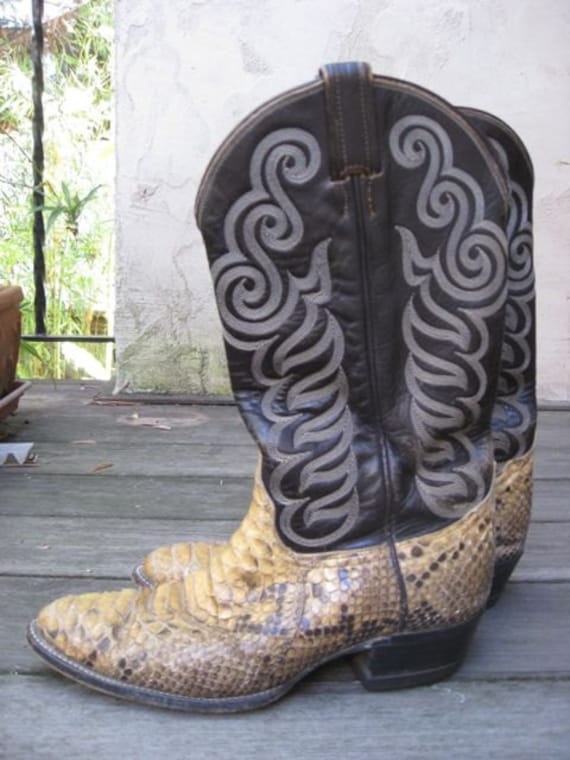 Vintage Tony Lama Python Snake Skin Cowboy Boots Men's