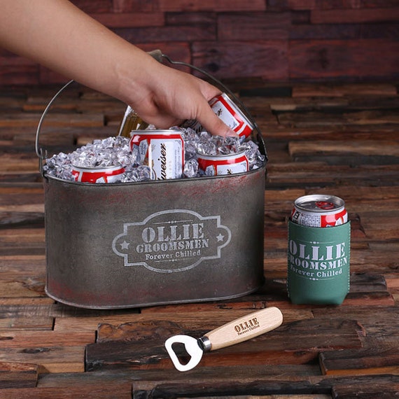 Personalized Six Pack Beer Holder Ice Bucket Tote Caddy with