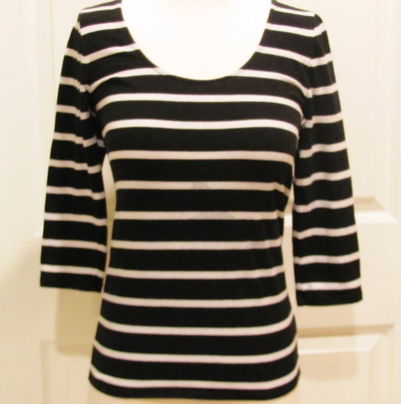 Black White Striped Top Black Top Nautical by DebsClosetTreasures