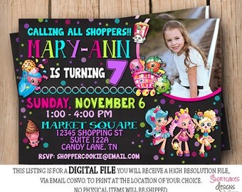 Shopkins Birthday invitation - Shopping Party - Photo Girls Birthday- Printable