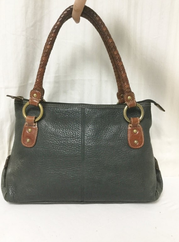 Free Ship Fossil Green Leather Satchel Handbag Purse Shoulder