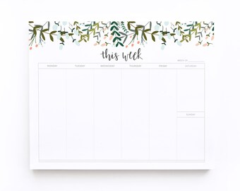 Weekly Planner Notepad, Illustrated Weekly Desk Notepad, Mousepad Planner Notepad | Garden Wreath Collection