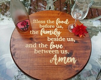 Lazy Susan - Table Decor - Bless the food before us - Rustic Kitchen Decor - Housewarming - New Home Gift - Hostess Gift