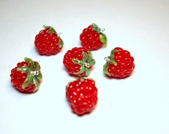 Red Raspberry beads, lampwork bead set, lampwork berries, Wild berries set, Home Decor, lampwork glass bead, SR