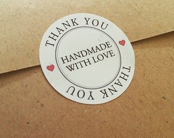 30 Matte Handmade With Love Thank You Stickers For Your Purchase Crafts Heart Stickers UK United Kingdom AC8