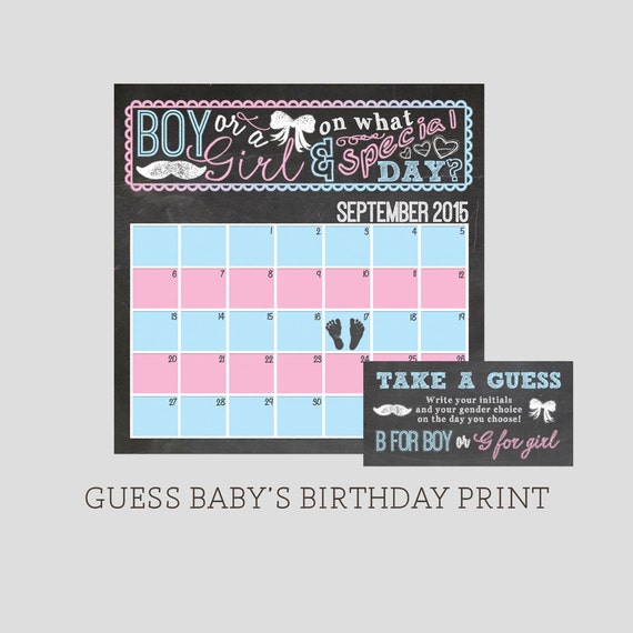 Chalkboard Guess the Baby's Birthday and Gender by NODEstationery