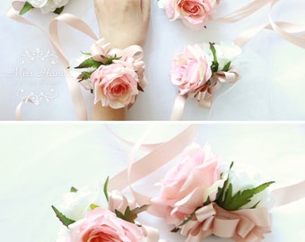 blush wrist corsage