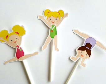 Gymnastics Cupcake Toppers, Gymnast Cupcake Toppers, Girl Gymnasts (102116151A)
