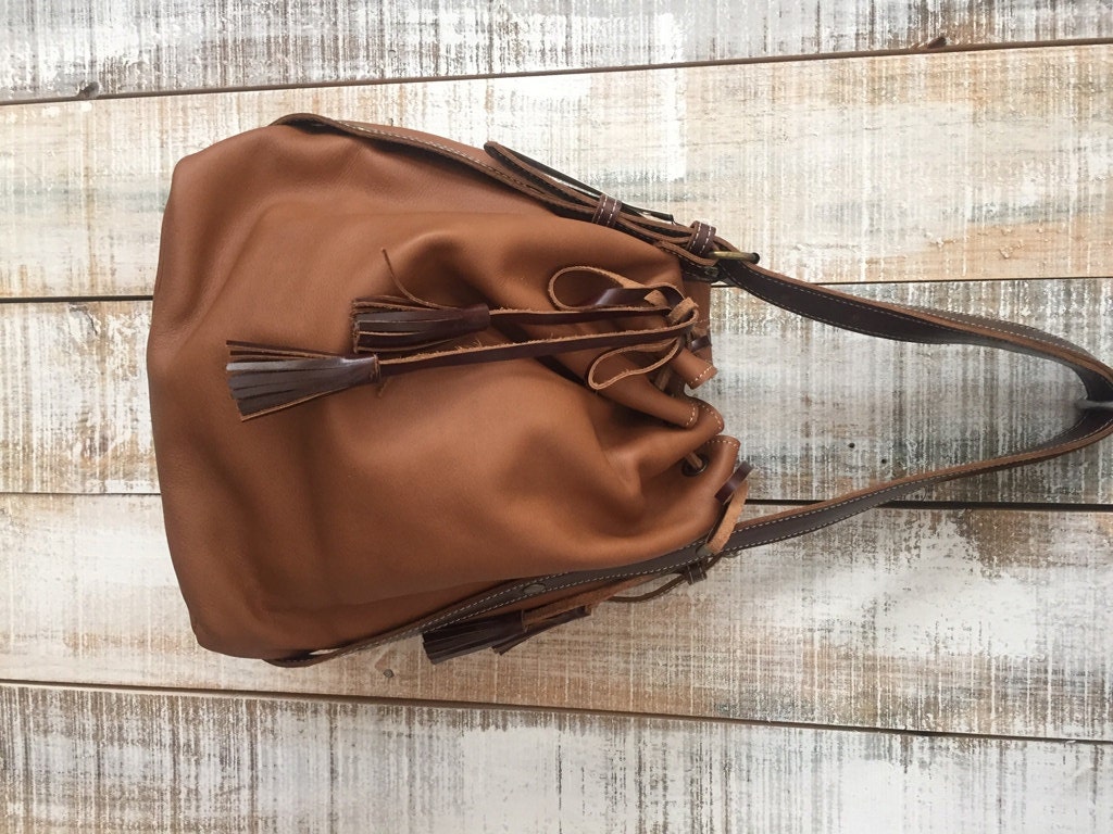 Soft leather bucket bag Brown leather bag Leather bucket