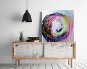 RESERVED** Colorful abstract art, large original abstract painting, square shaped art, bright colors gold wall art textured painting
