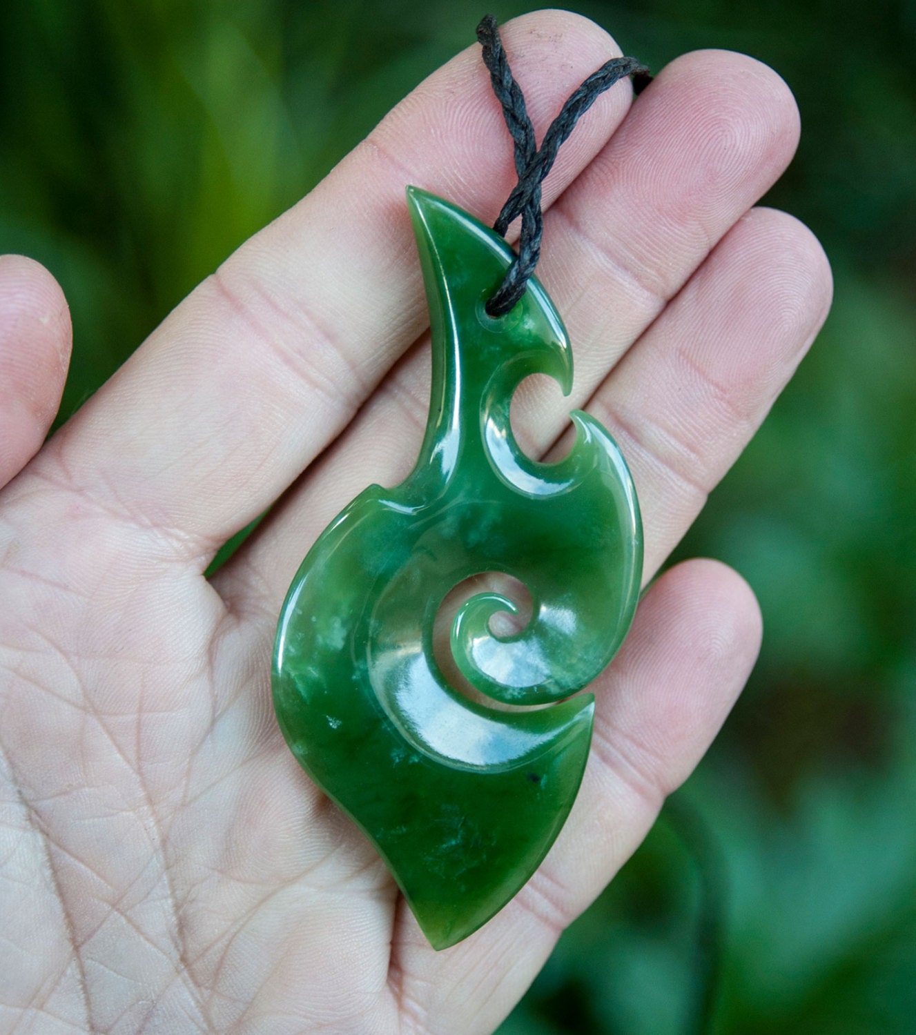 Large Maori Style Jade Koru Pendant From New by BoneArtPlace