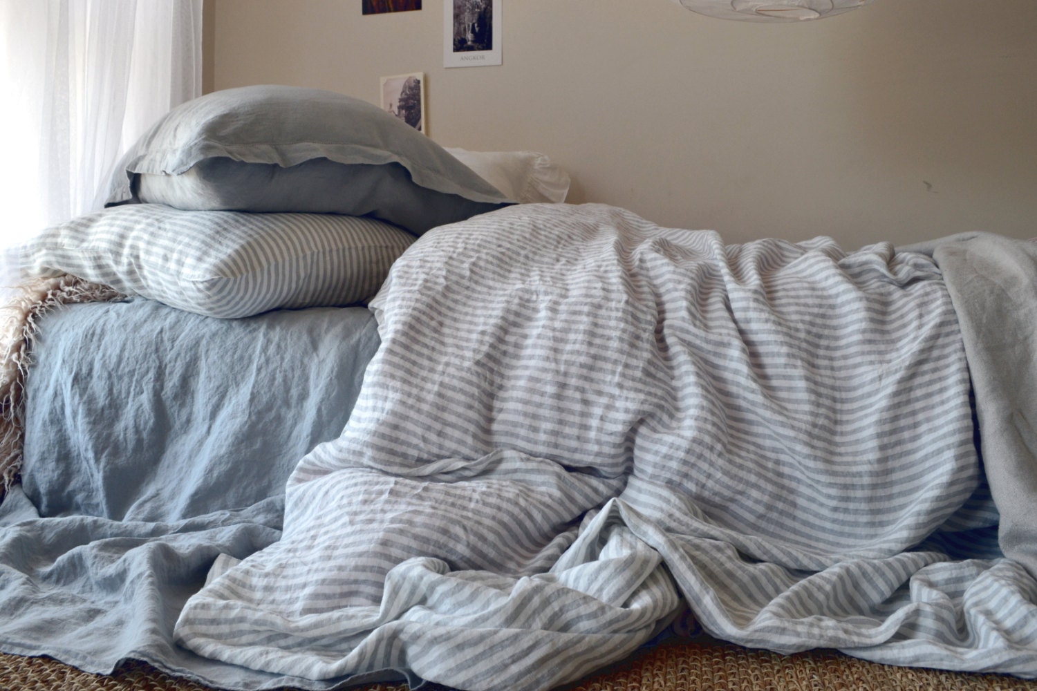 Pinstriped Linen Duvet Cover Gray And White Stripes Stonewashed Linen Quilt Cover Doona Zoom