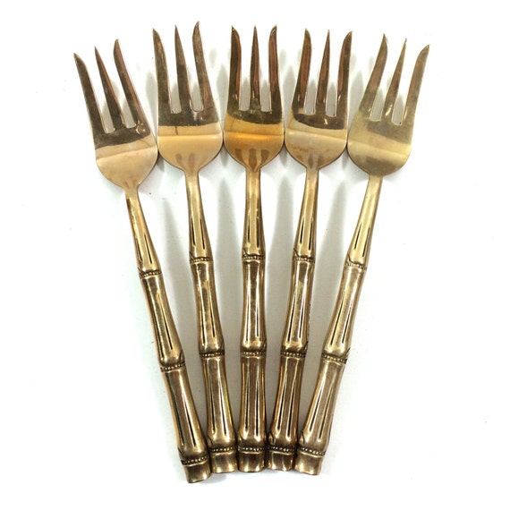 Set Of Vintage Brass Flatware 5 Small Salad Forks With   Il 570xN.956010562 J251 