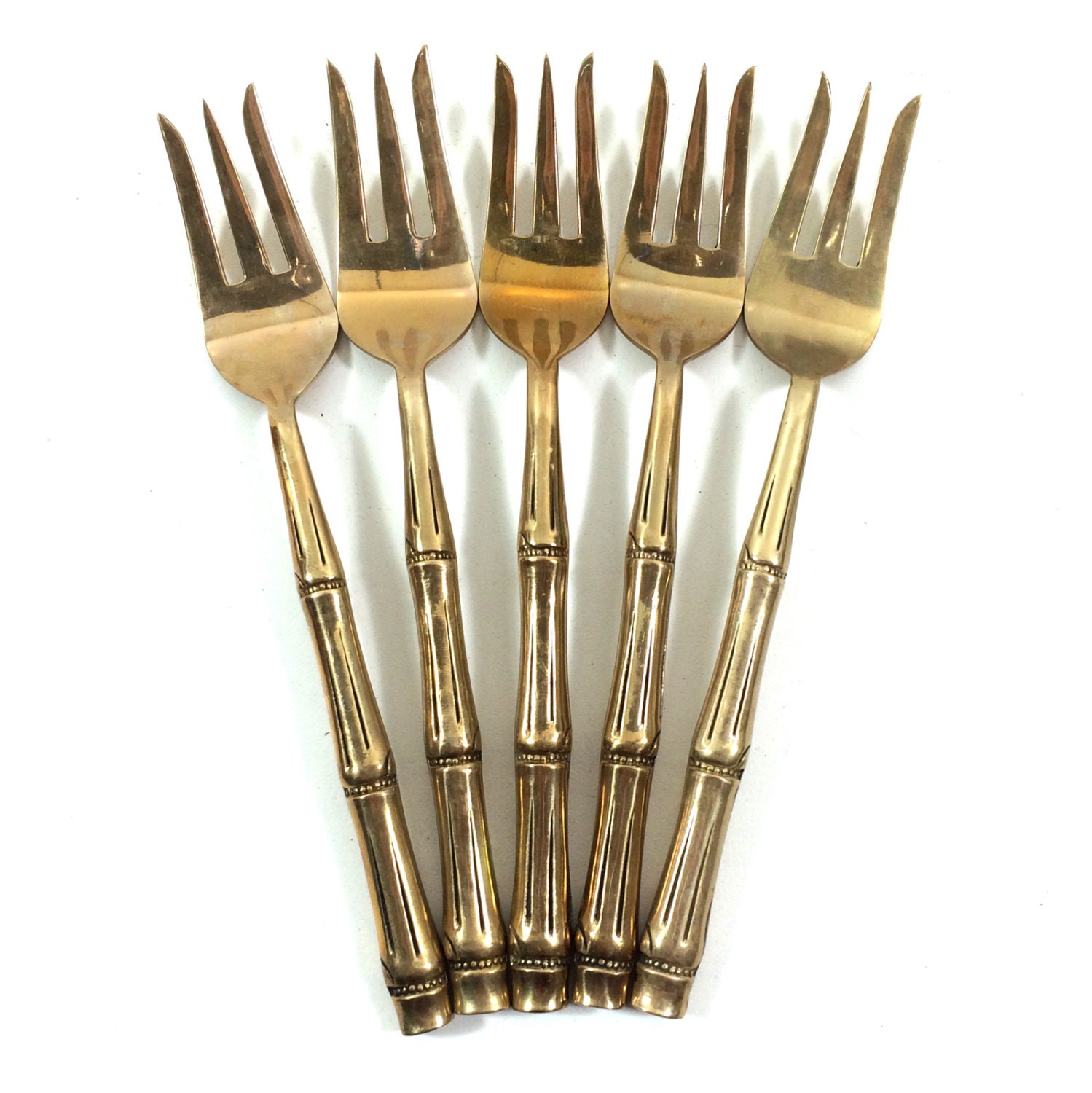 Set of Vintage Brass Flatware 5 Small Salad Forks with