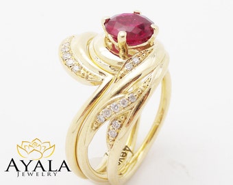 unique design ruby wedding ring set in 14k yellow gold ruby engagement rings vintage styled bridal - Ruby Wedding Ring unique design ruby wedding ring set in 14k yellow gold ruby engagement rings vintage styled bridal - Ruby Wedding Ring