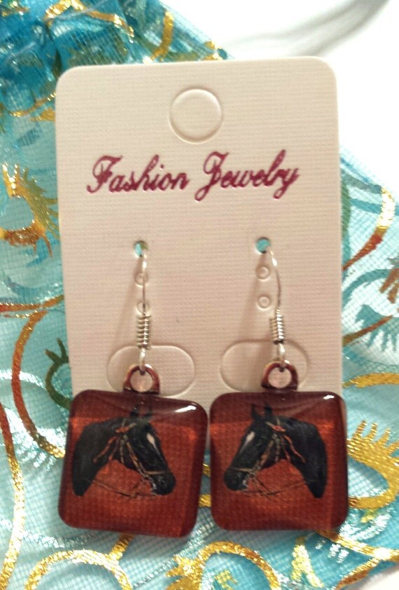 Items similar to Horse Earrings, horse photo pendant earrings, equine