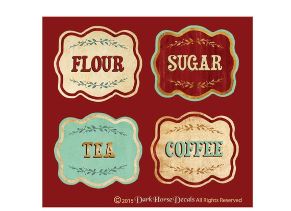 Vintage Style Canister Labels Set of 4 Flour Sugar Tea