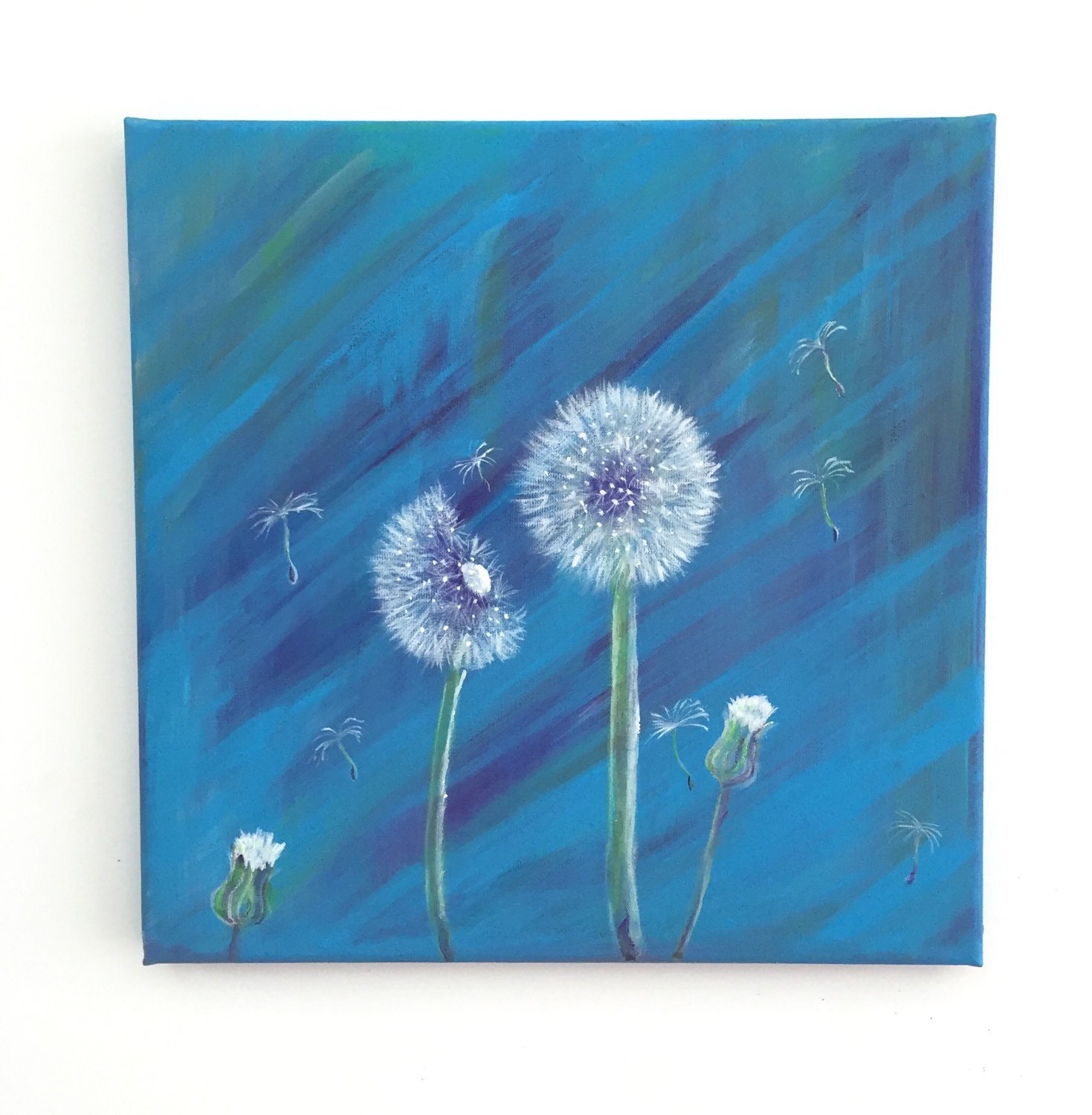 Dandelion Clocks Painting 30 cm square on canvas.