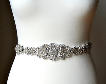 14" Crystal Luxury Bridal Sash Wedding Dress Sash Belt Rhinestone Sash Bridal Bridesmaid Sash Belt, Wedding dress sash Gold Silver -JASMINE