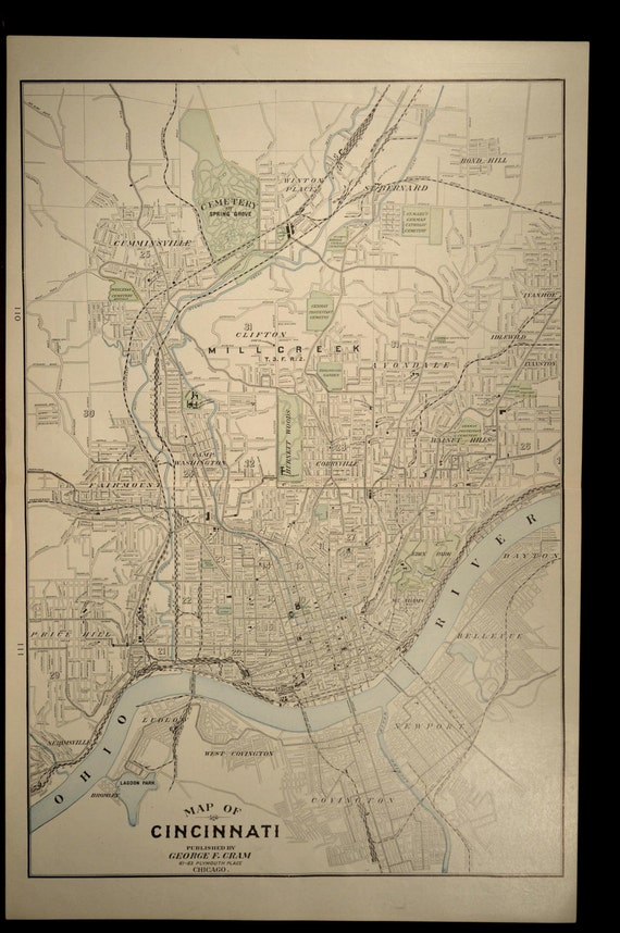 Cincinnati Map Cincinnati Street Map LARGE by MapsBooksEphemera