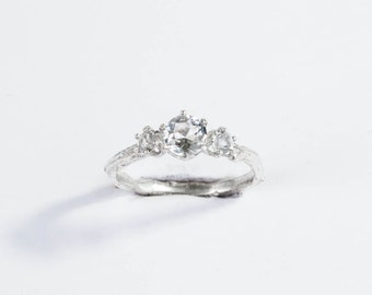White topaz twig engagement ring, white topaz sterling silver ring, twig engagement promise ring