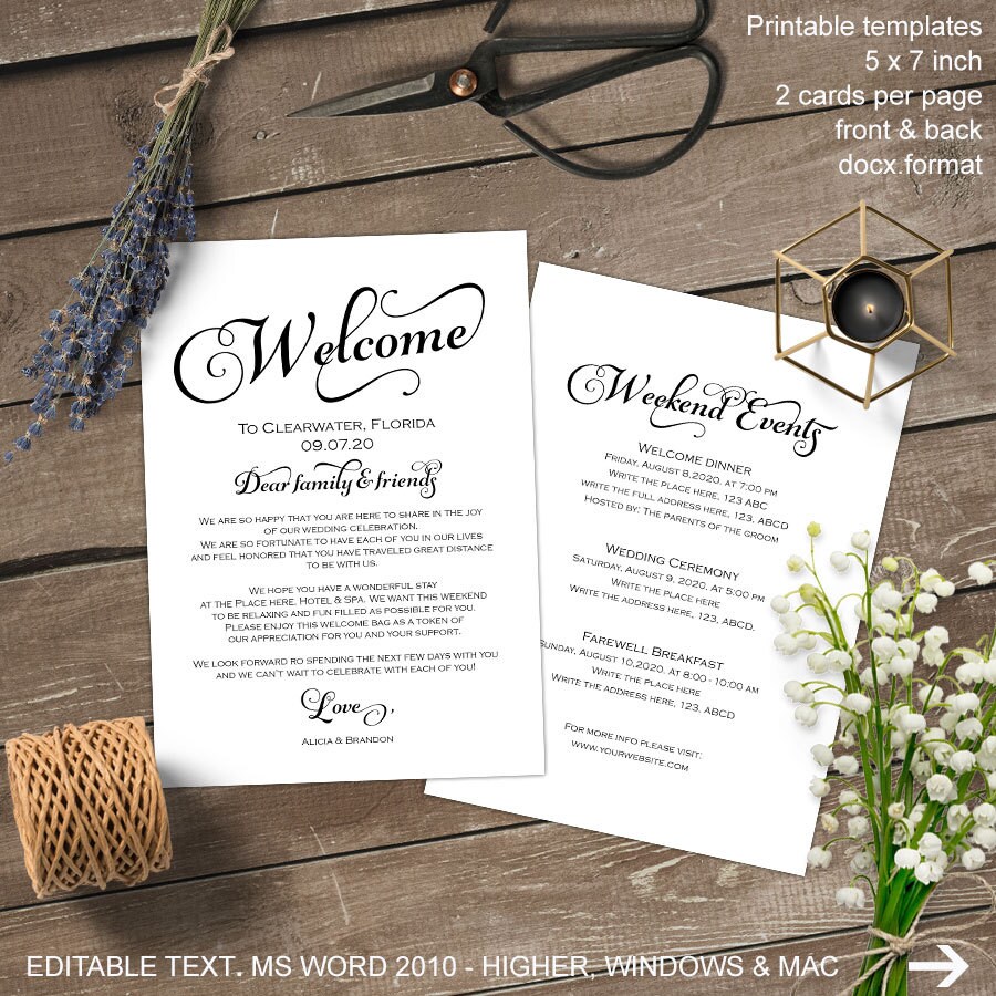 Wedding letter Wedding bag note itinerary