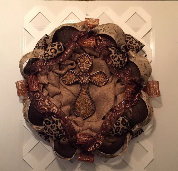 Leopard Burlap Wreath - Cross Wreath - Everyday Wreath - Easter Wreath - Wedding Wreath - Burlap Wreath - Cross Wreath - Leopard Wreath