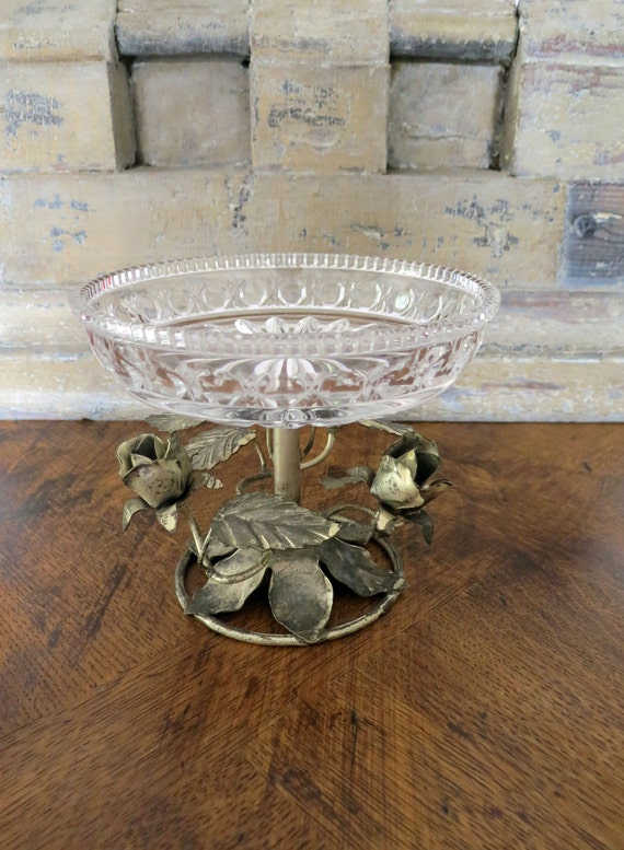 Items similar to Glass Pedestal Soap Dish, Tole Ware Dish, Pressed