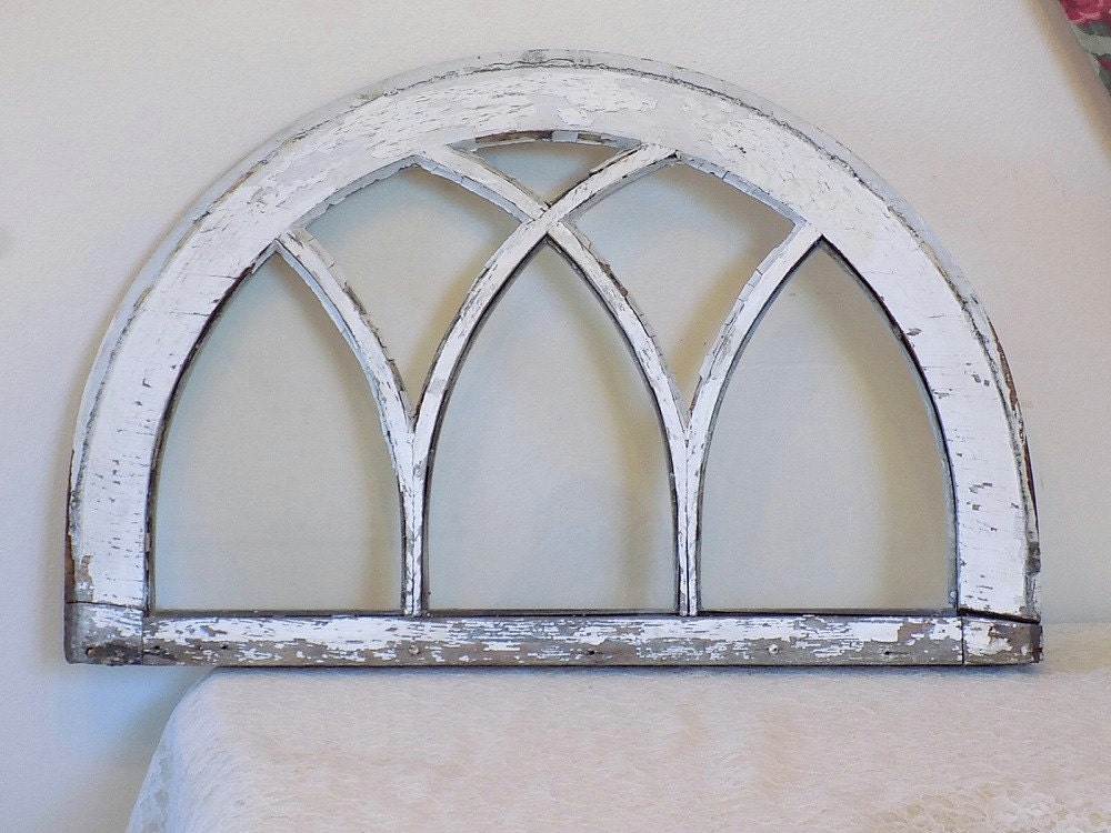 SMALL Antique Lead Glass ARCH Window Vintage Shabby Chic