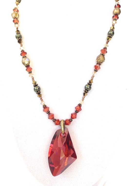 Red Crystal Pendant Necklace & Earrings Statement Necklace
