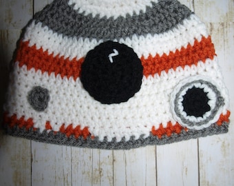 handmade baby BB 8 hat, newborn BB 8 hat, boys BB 8 hat, Star Wars the Force Awakens hats, Star Wars hats, baby Star Wars photo prop hats