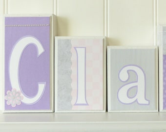 Girl Name Blocks Custom Letters Home Decor Pearls Baby Pink, Lavender, Gray, Home Decor Baby Letter Blocks Routed Edge Name Block Nursery
