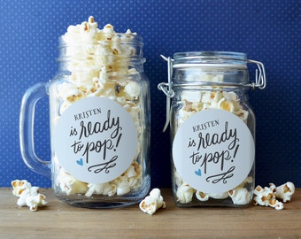 Ready to Pop Stickers - Baby Shower Stickers - Ready to Pop Labels - Set of 12 - Blue