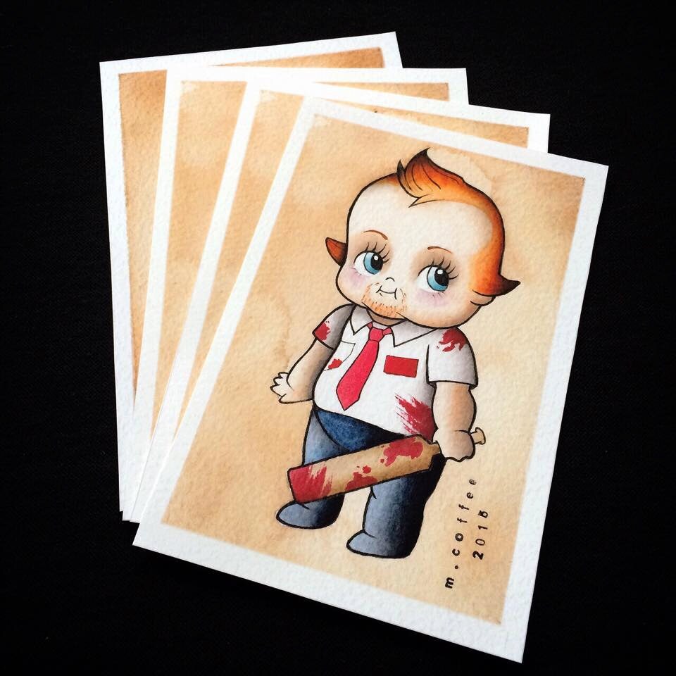 Shaun of the Dead Kewpie Tattoo Flash Print by Michelle Coffee