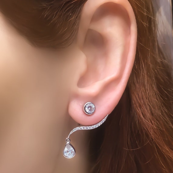 Ear jackets sterling silver ear jacket earrings white double side ear