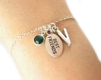 Best Friends Bracelet- choose a birthstone and initial, Best Friends Jewelry, Friend Gift, BFF Bracelet, BFF Jewelry, Friendship Bracelet